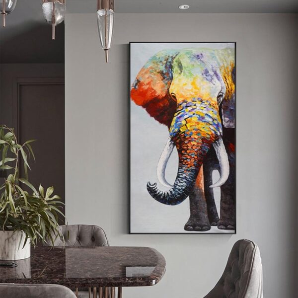 Abstract Elephant Canvas Painting – Animal Wall Decor