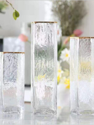 Transparent Gold-Painted Glass Vase – Home & Wedding Decoration