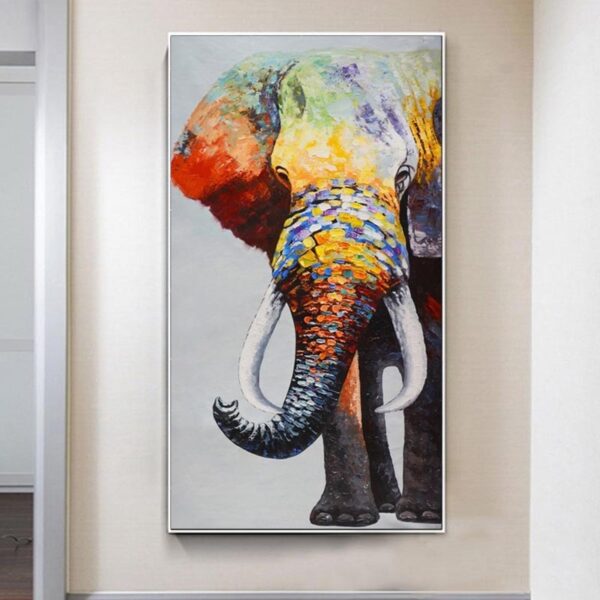 Abstract Elephant Canvas Painting – Animal Wall Decor
