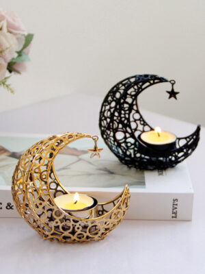 Black Gold Crescent Moon Candle Holder – Modern Romantic Decor