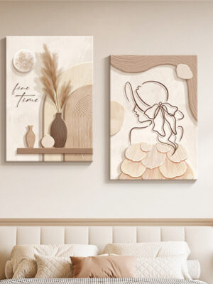 Cream-Style Abstract Line Character Poster – Decorative Wall Painting