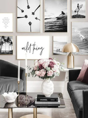 Nordic Black & White Seaside Landscape Poster – Modern Wall Decor