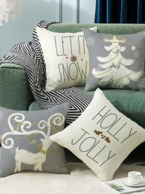 Winter Series Linen Throw Pillow Cover – Seasonal Home Decor