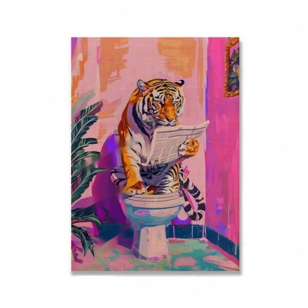 Funny Tiger Bathroom Poster – Jungle Animal Wall Decor