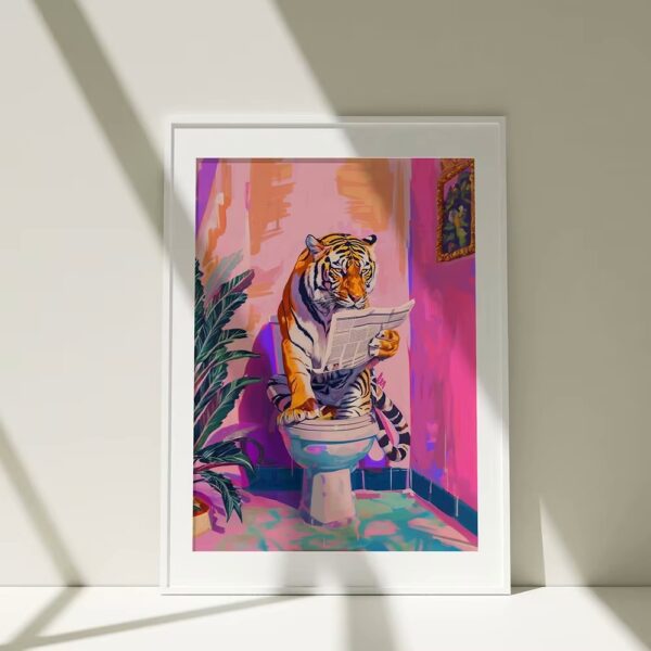 Funny Tiger Bathroom Poster – Jungle Animal Wall Decor
